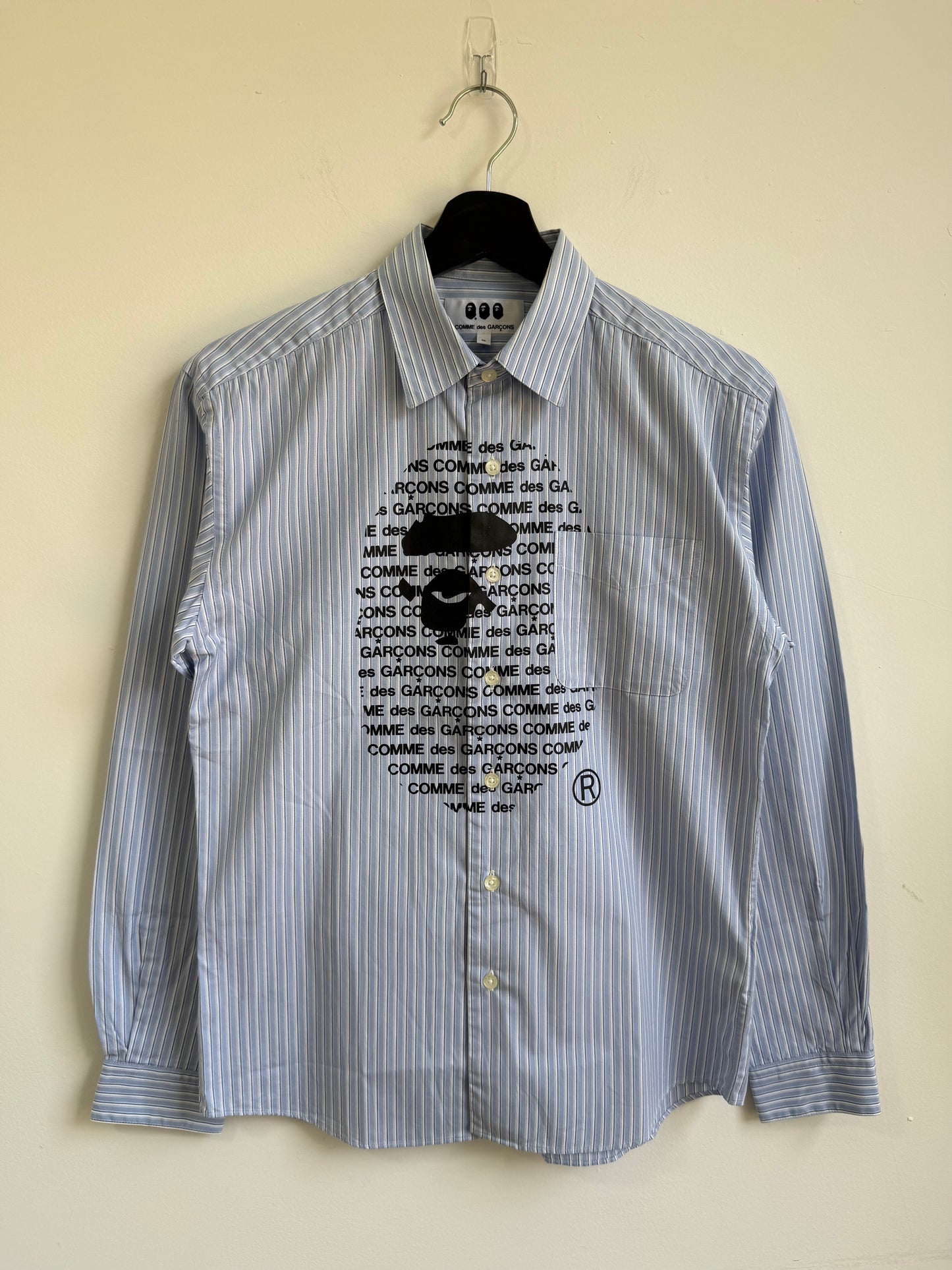 CDG x Bape Logo Print Striped Shirt
