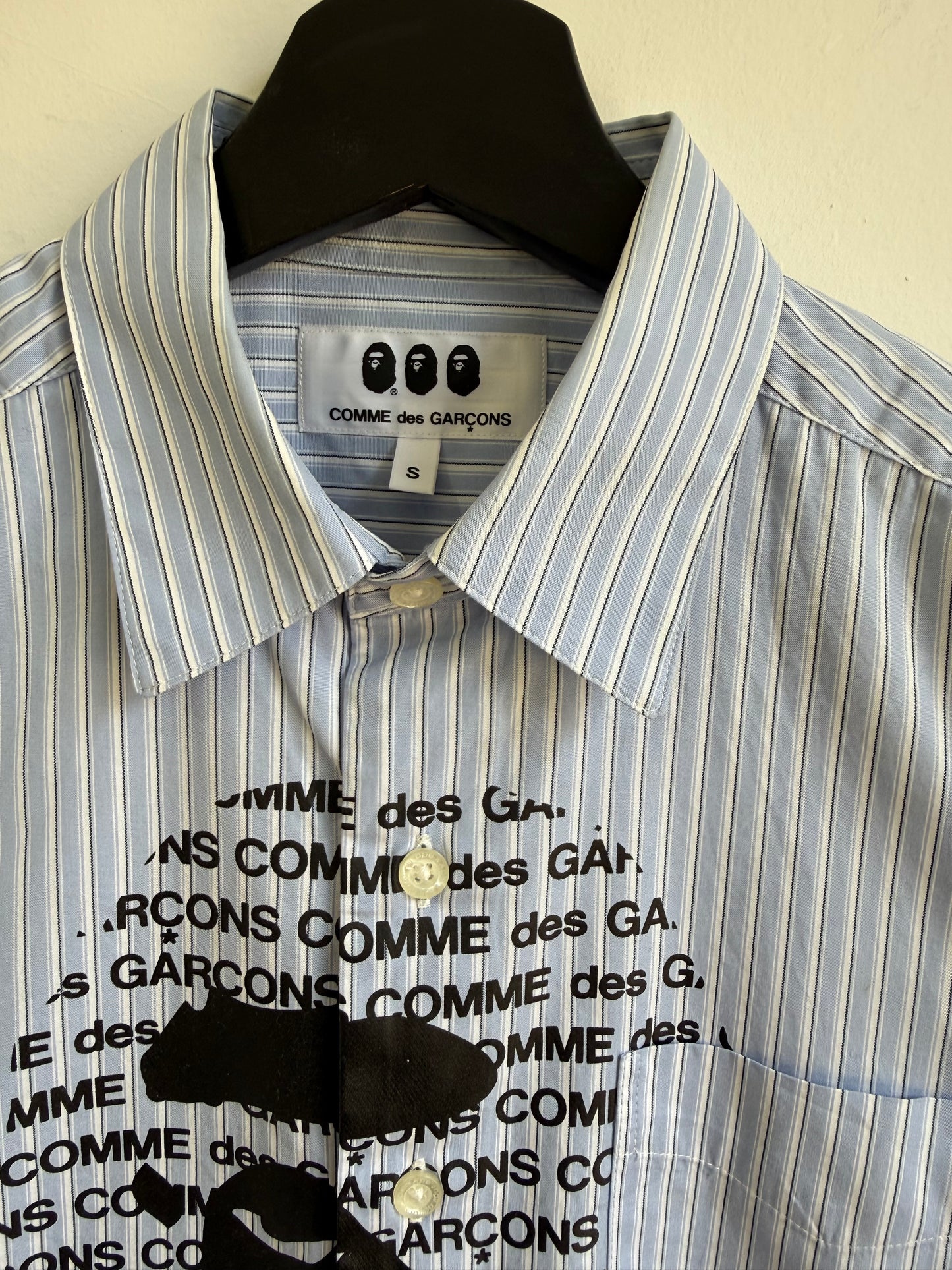 CDG x Bape Logo Print Striped Shirt