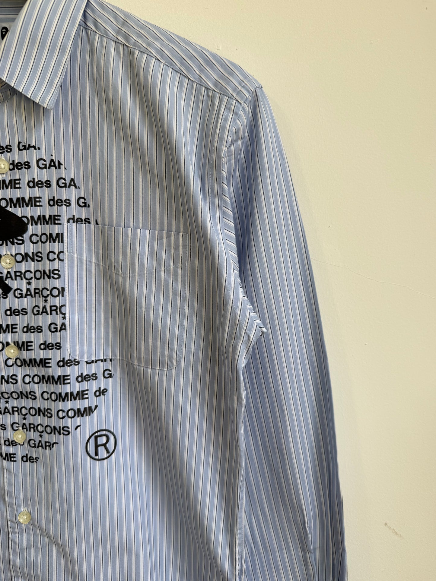 CDG x Bape Logo Print Striped Shirt