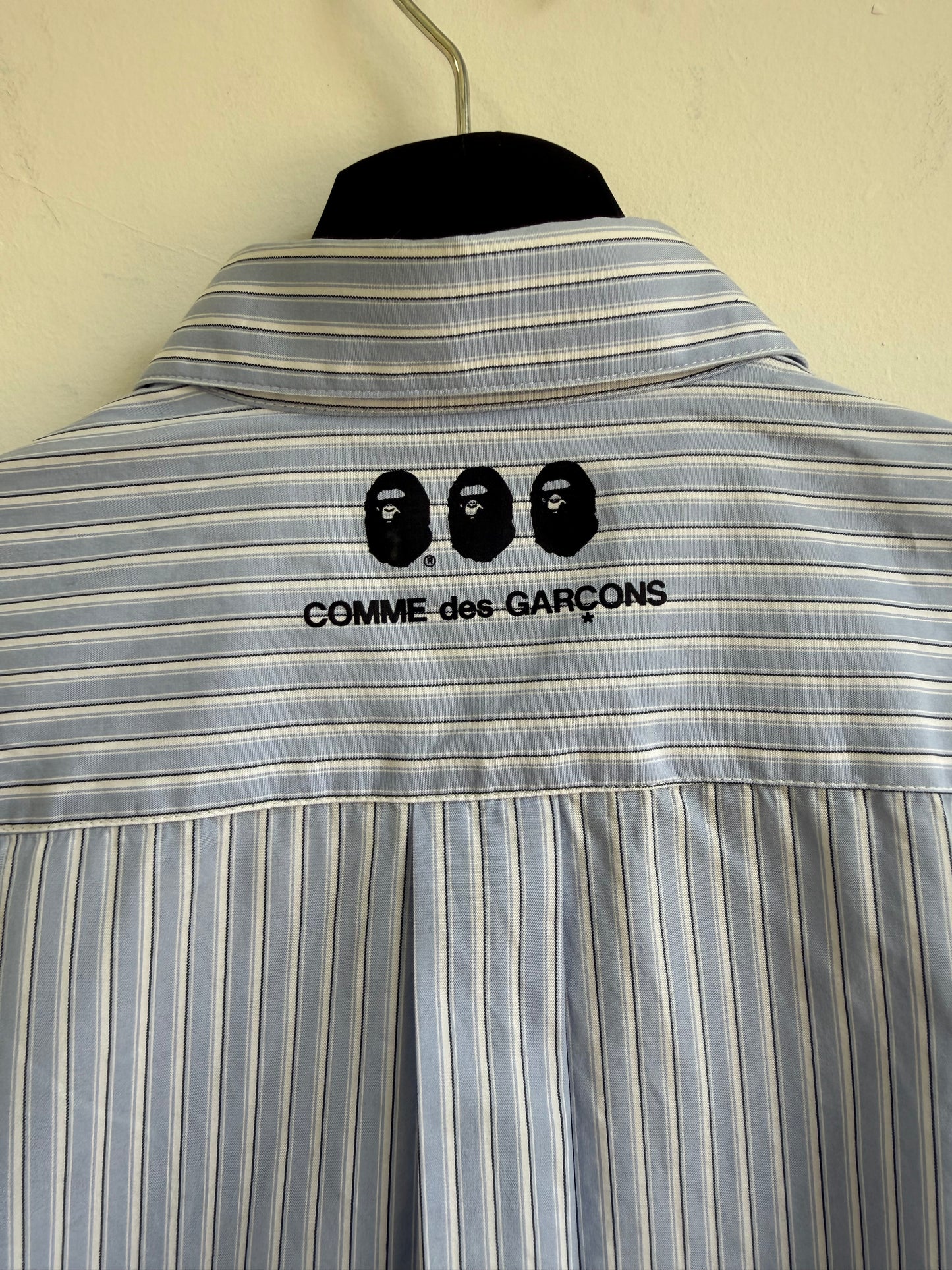 CDG x Bape Logo Print Striped Shirt