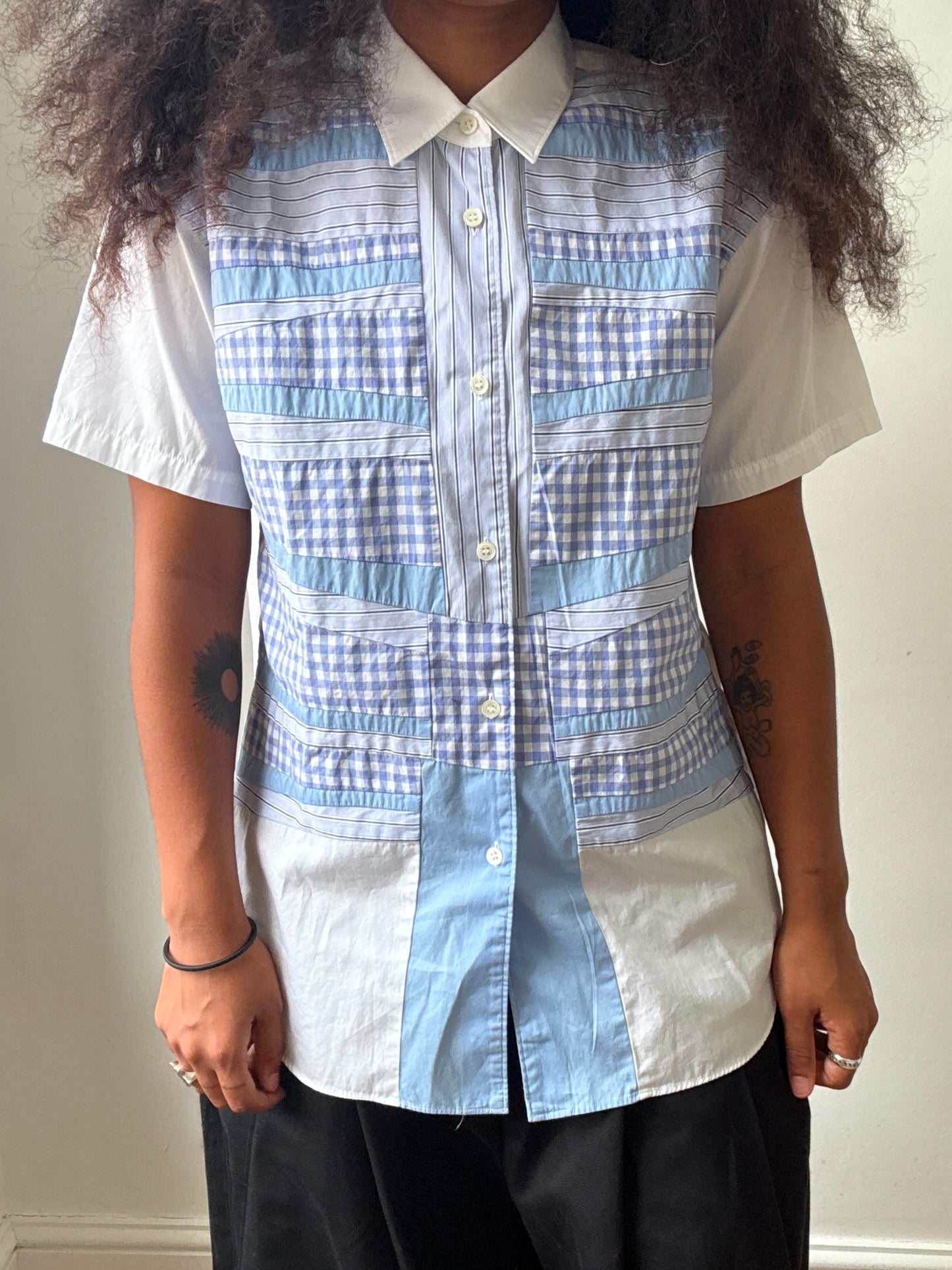 Comme des Garcons SHIRT ss21 Blue Gingham Stripe Patchwork Shirt
