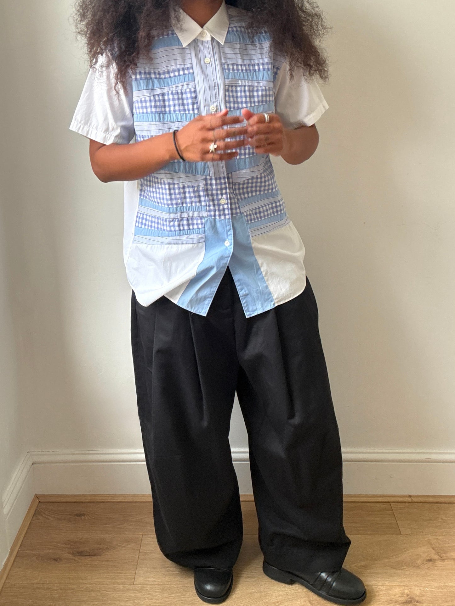Comme des Garcons SHIRT ss21 Blue Gingham Stripe Patchwork Shirt