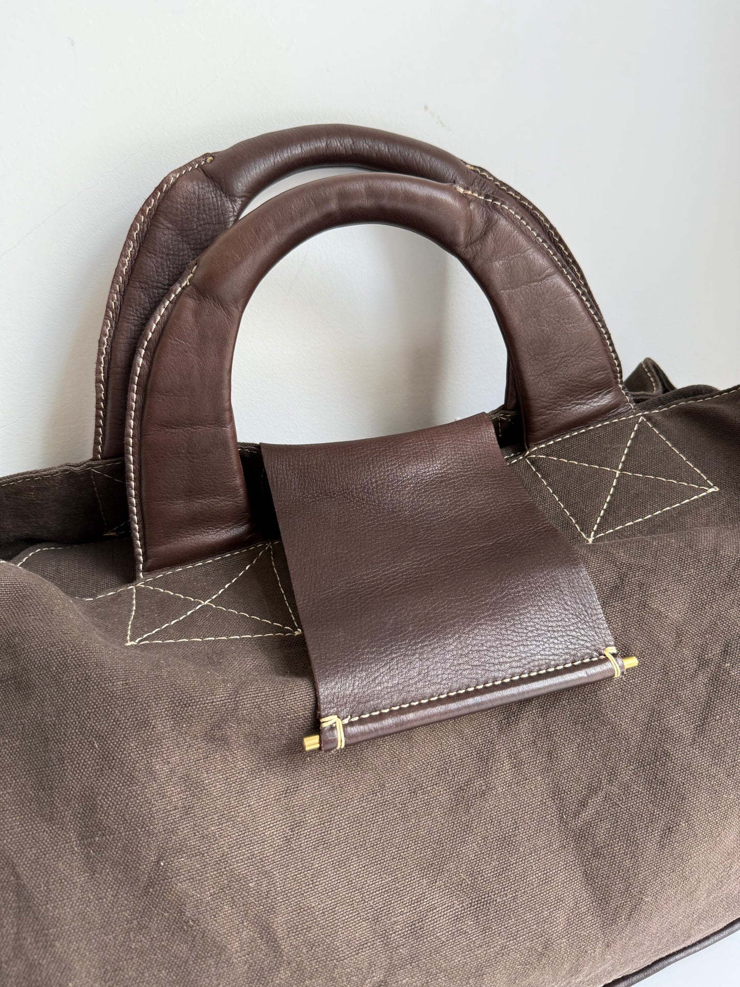 Issey Miyake Brown Canvas & Leather Boston Bag