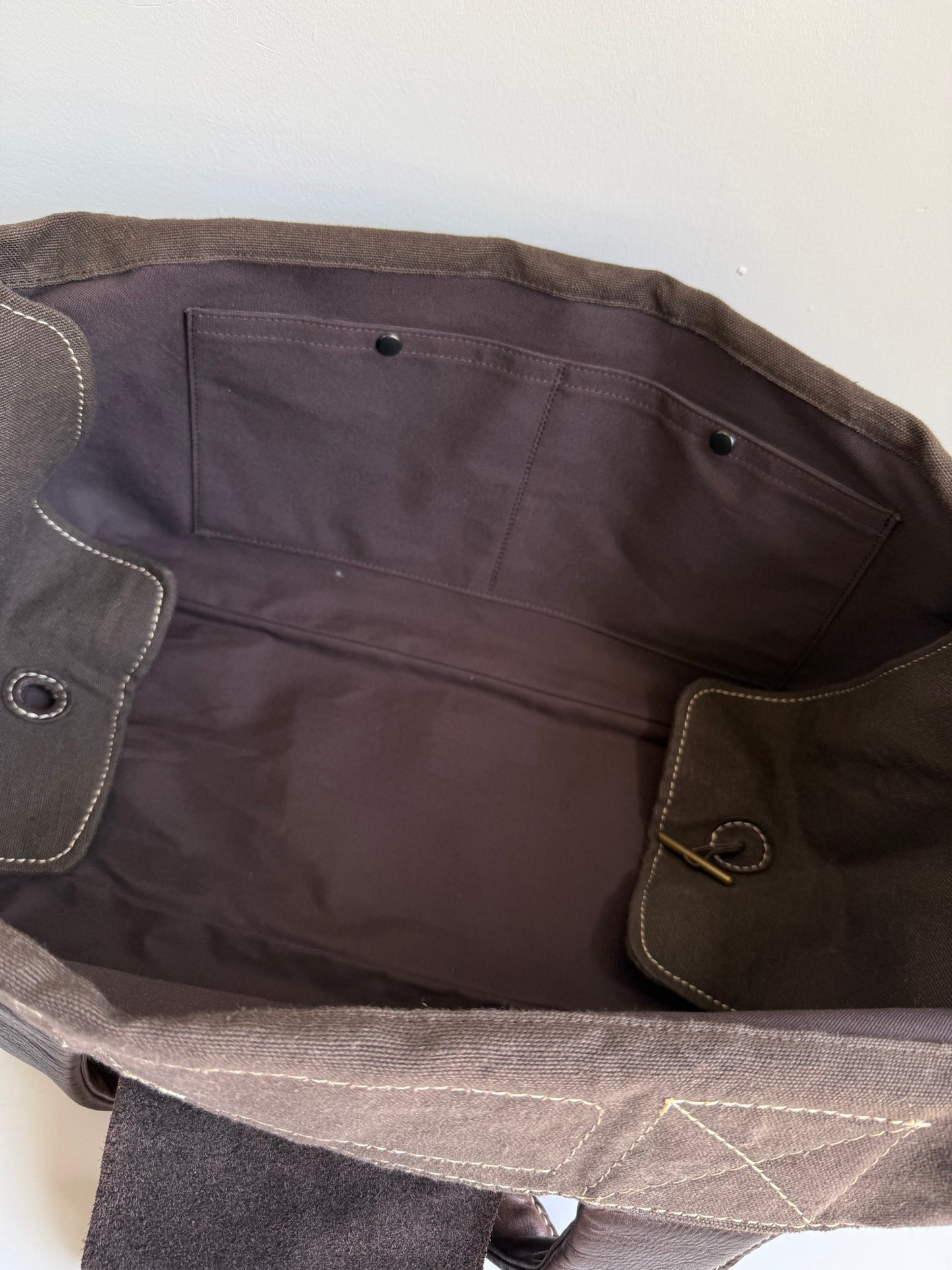 Issey Miyake Brown Canvas & Leather Boston Bag