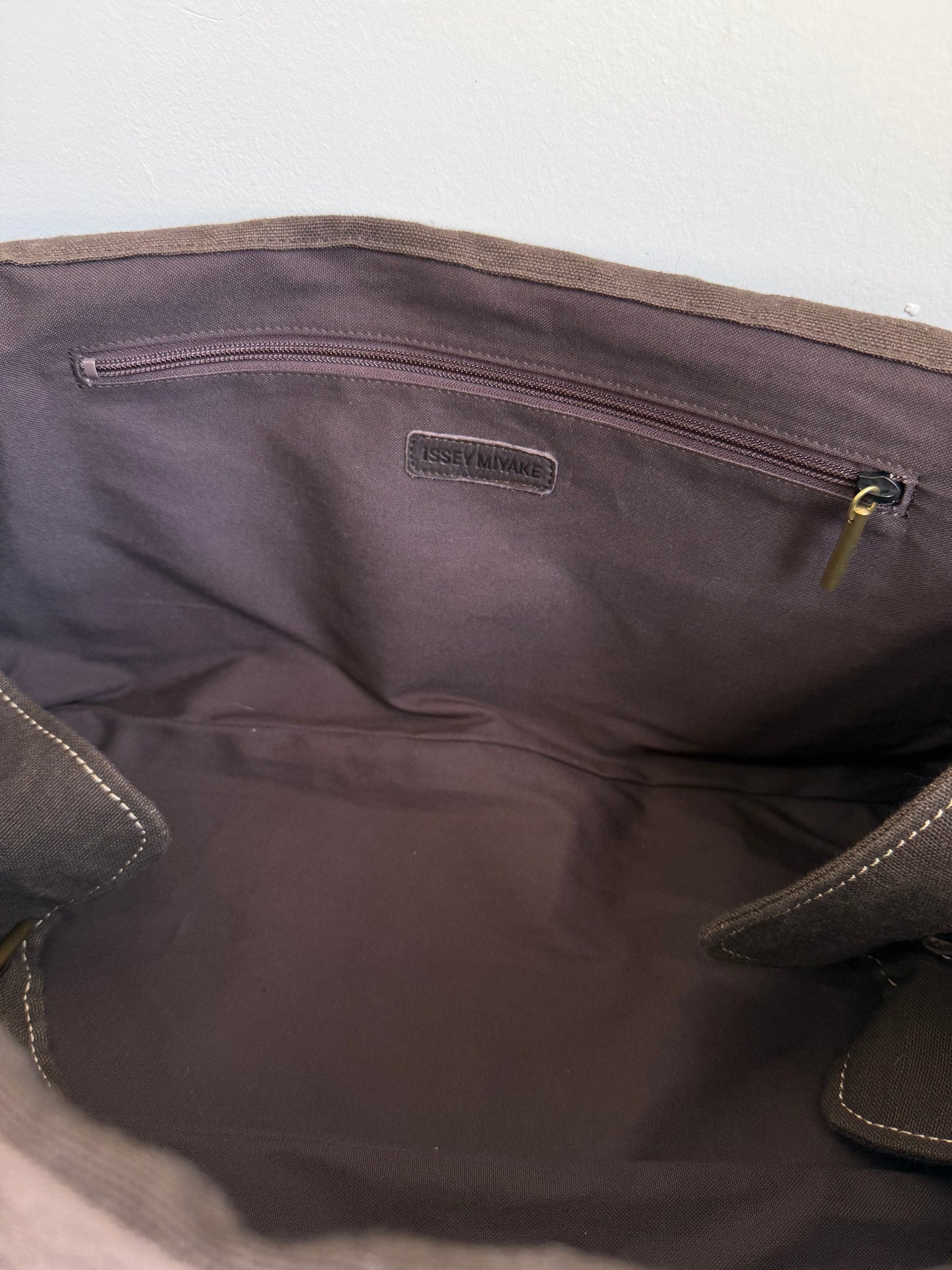 Issey Miyake Brown Canvas & Leather Boston Bag
