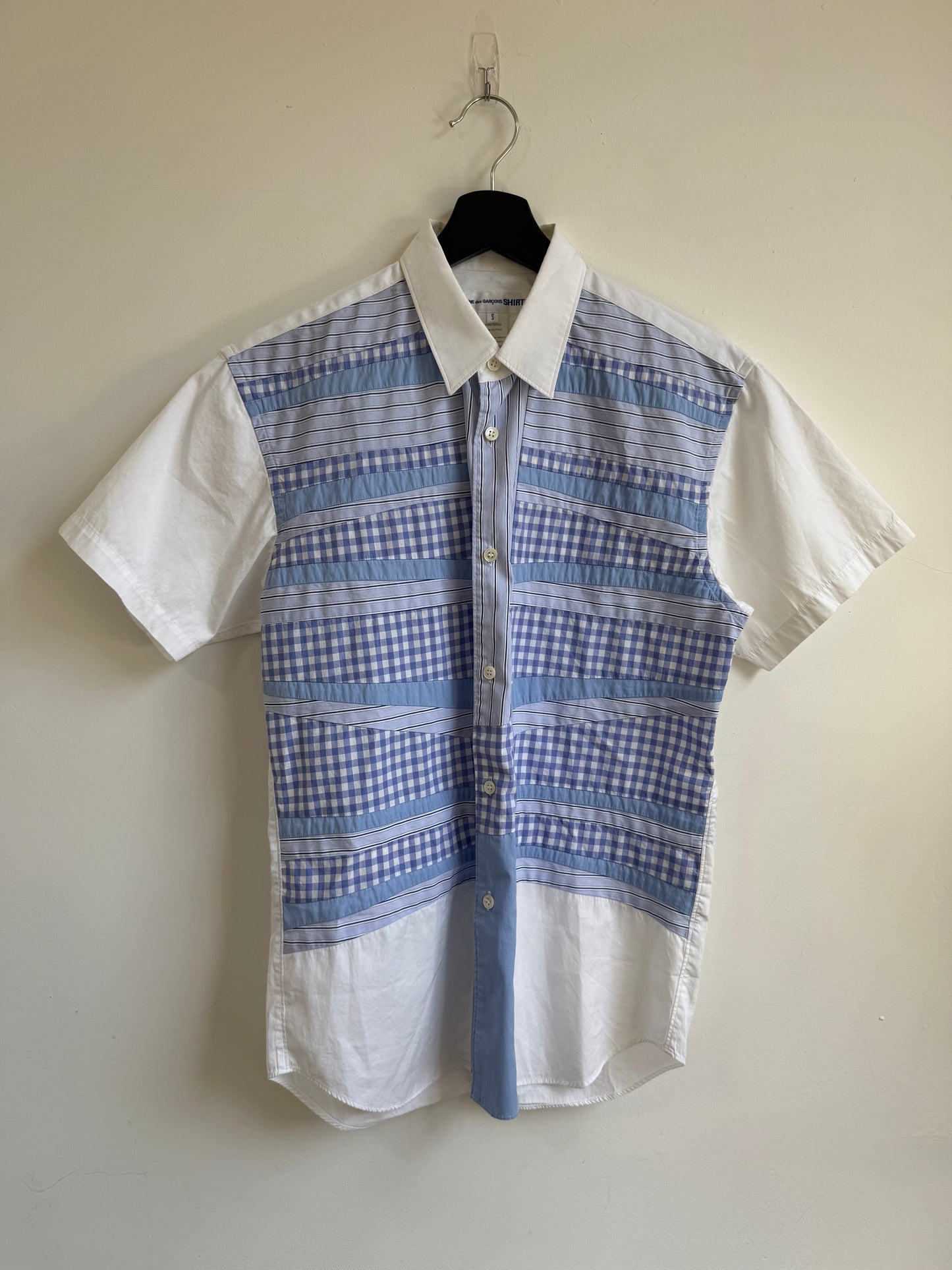 Comme des Garcons SHIRT ss21 Blue Gingham Stripe Patchwork Shirt