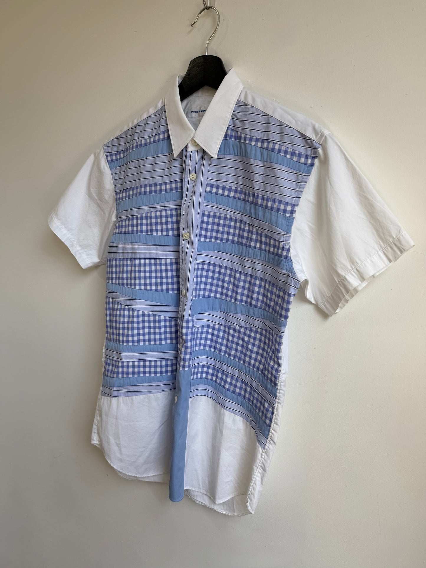 Comme des Garcons SHIRT ss21 Blue Gingham Stripe Patchwork Shirt