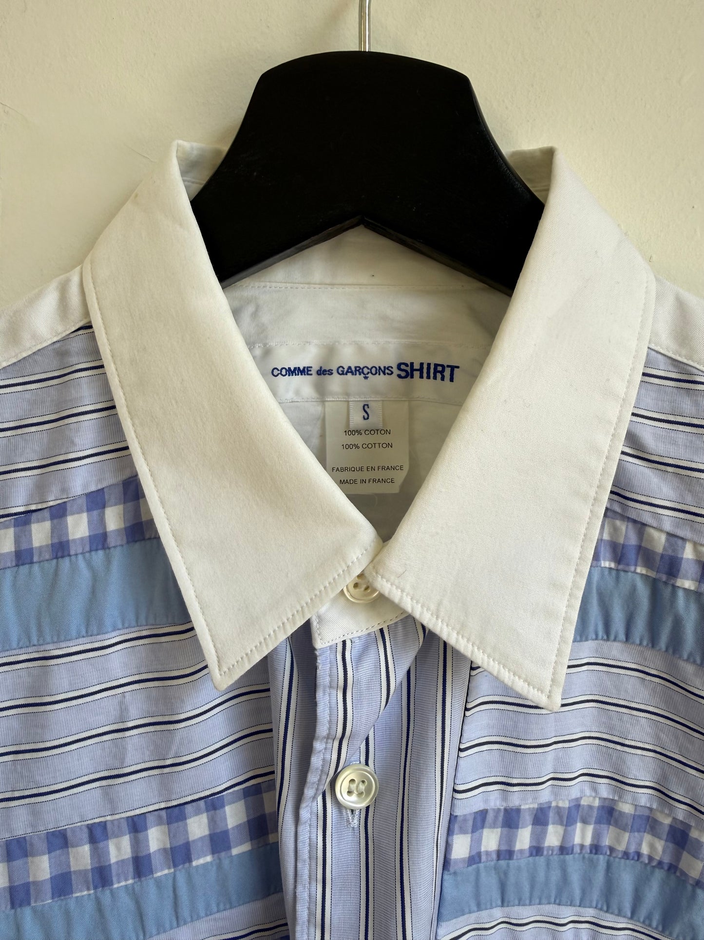 Comme des Garcons SHIRT ss21 Blue Gingham Stripe Patchwork Shirt