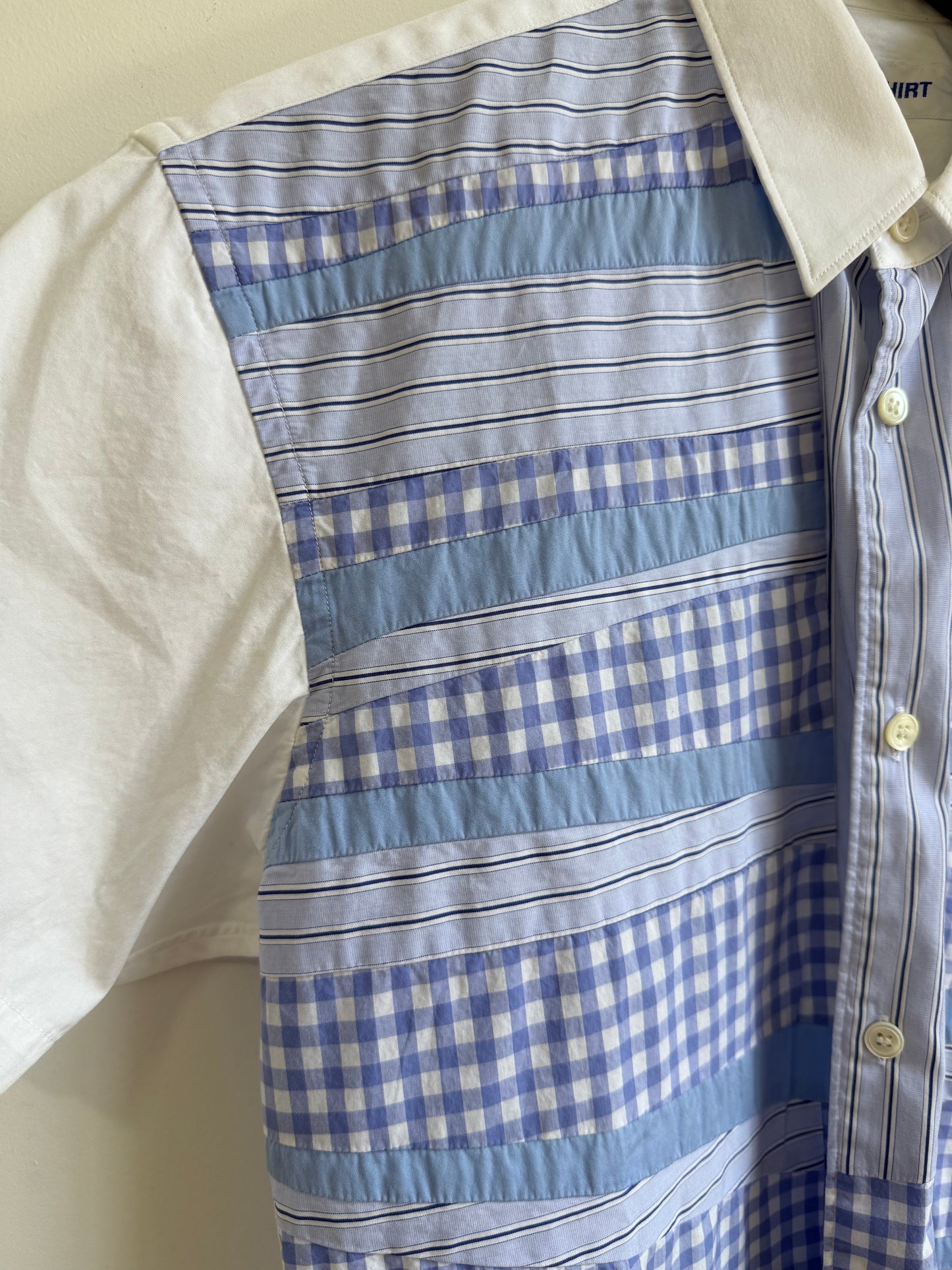 Comme des Garcons SHIRT ss21 Blue Gingham Stripe Patchwork Shirt