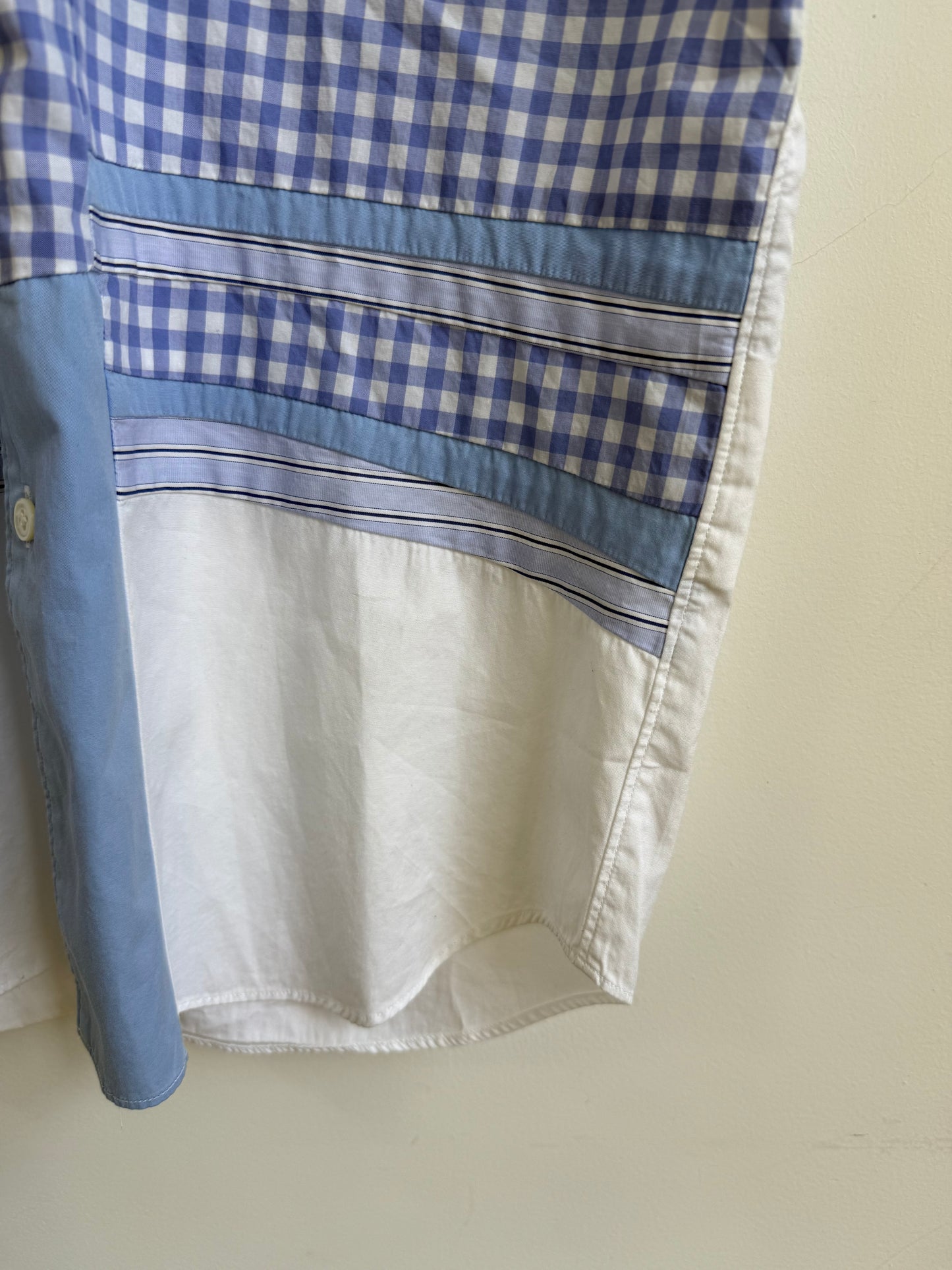 Comme des Garcons SHIRT ss21 Blue Gingham Stripe Patchwork Shirt