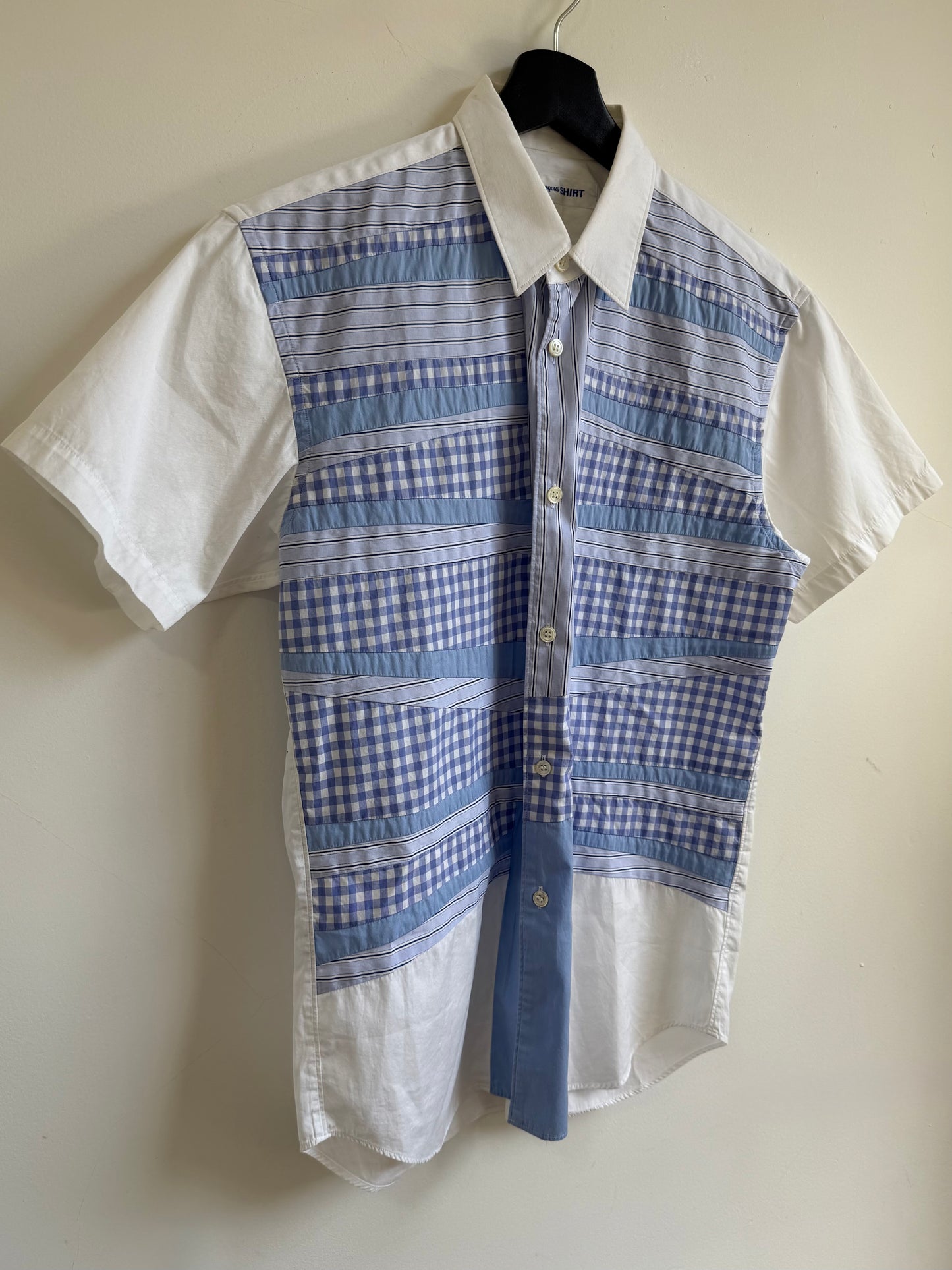 Comme des Garcons SHIRT ss21 Blue Gingham Stripe Patchwork Shirt