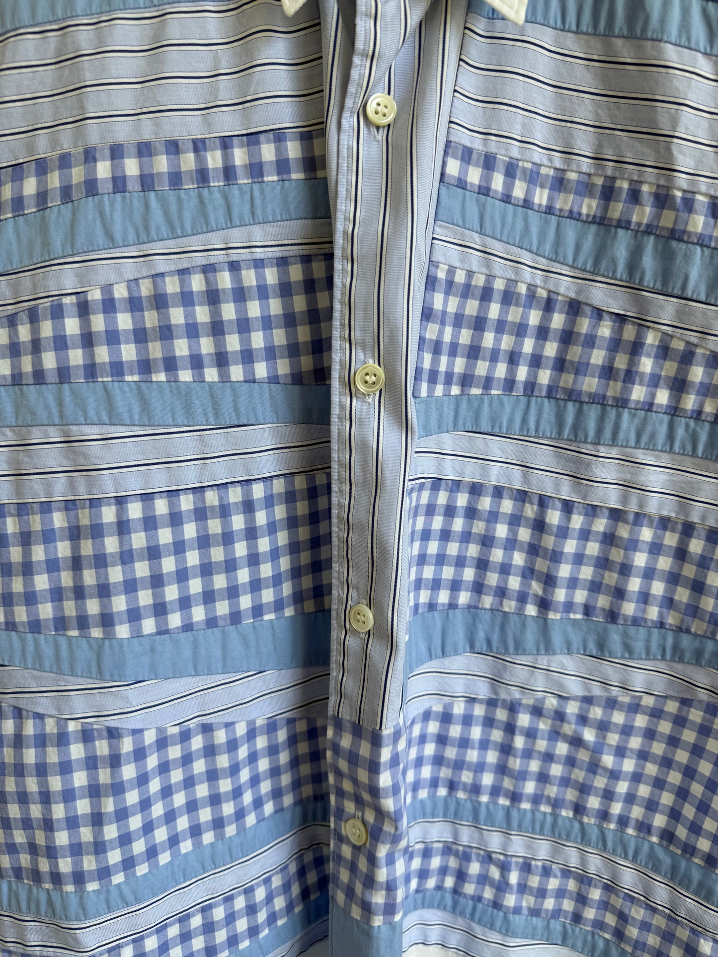 Comme des Garcons SHIRT ss21 Blue Gingham Stripe Patchwork Shirt