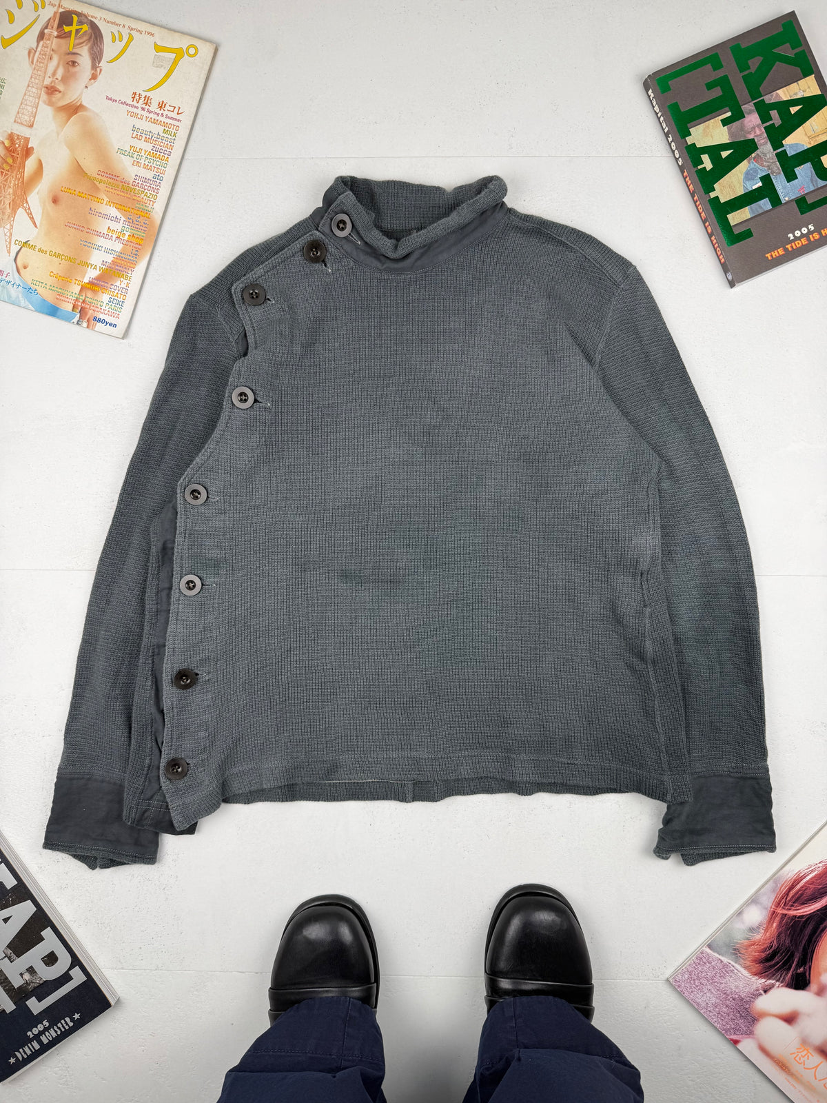 Y's Yohji Yamamoto Asymmetric Button Waffle Knit
