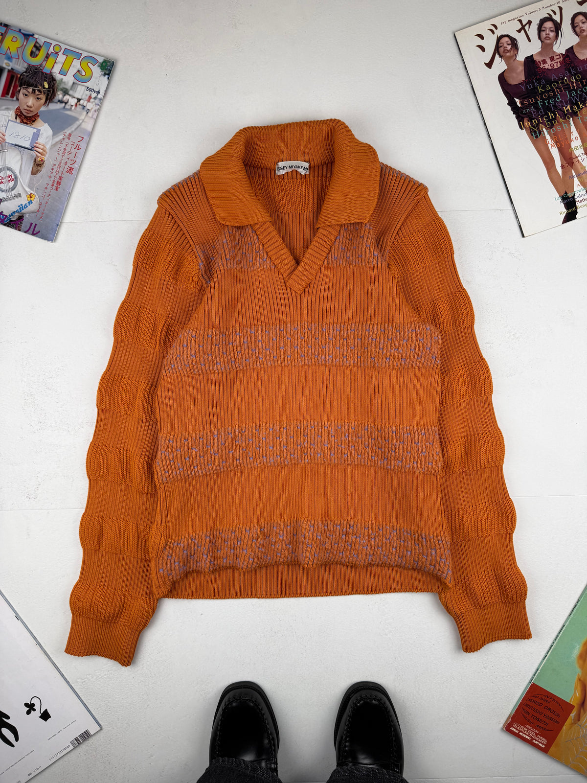 Issey Miyake aw97 Archive Orange "Wobbly" Knit Sweater