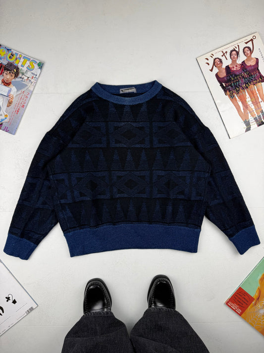 Issey Miyake 80s Geometric Pattern Wool Knit Sweater