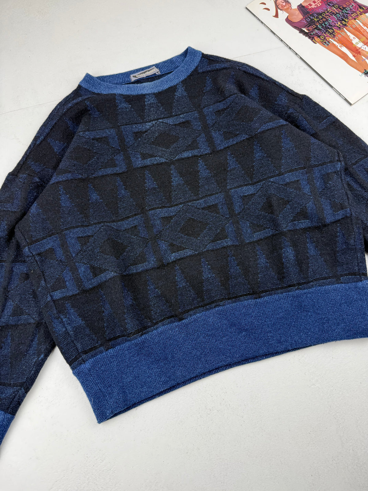 Issey Miyake 80s Geometric Pattern Wool Knit Sweater