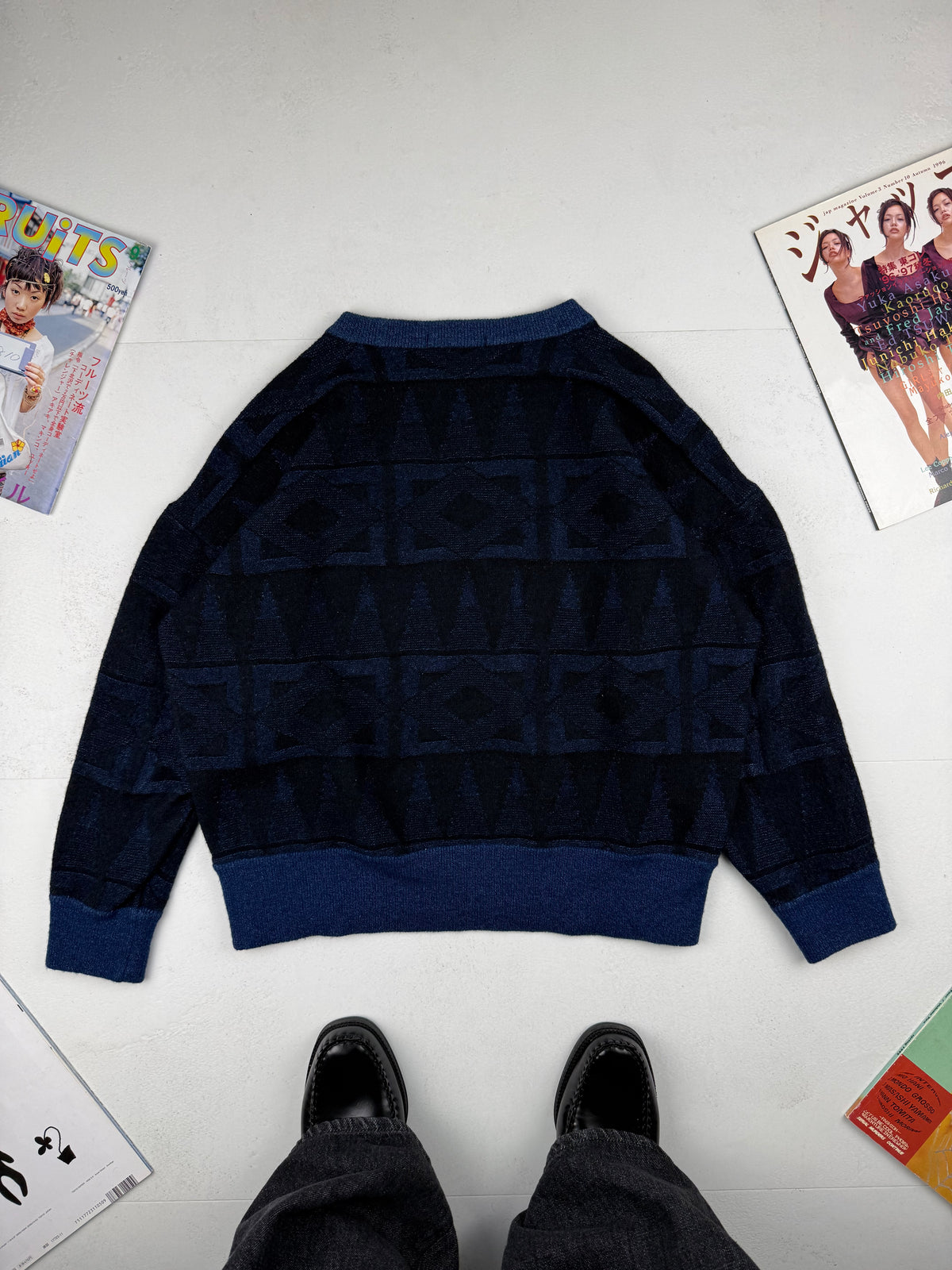 Issey Miyake 80s Geometric Pattern Wool Knit Sweater