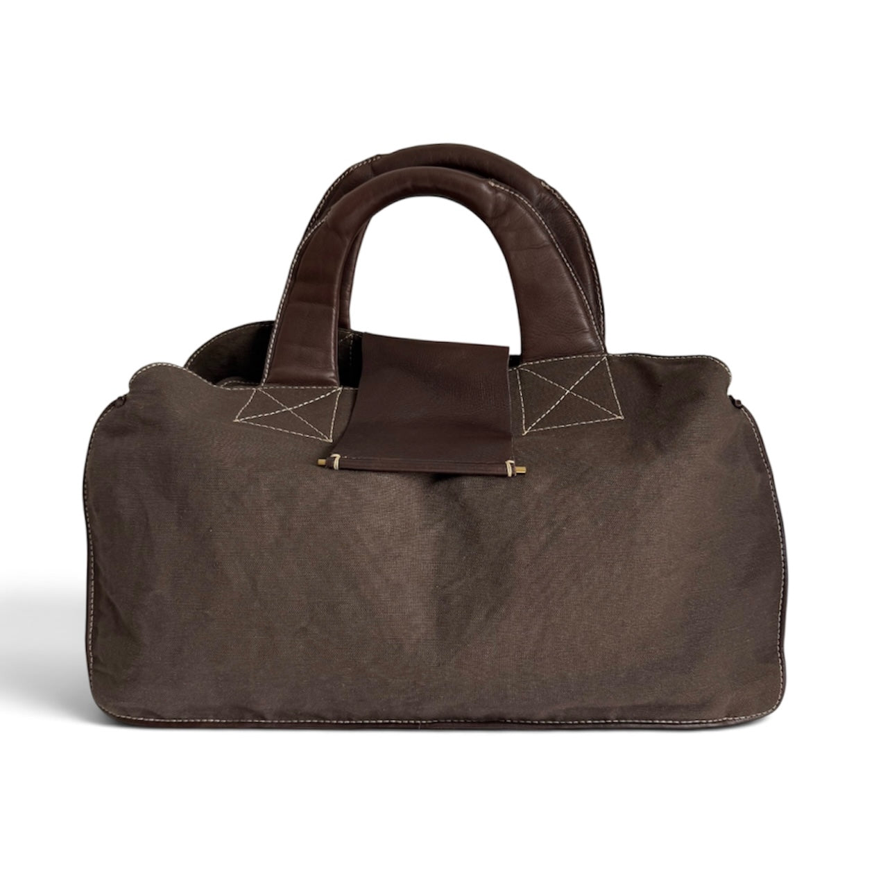 Issey Miyake Brown Canvas & Leather Boston Bag