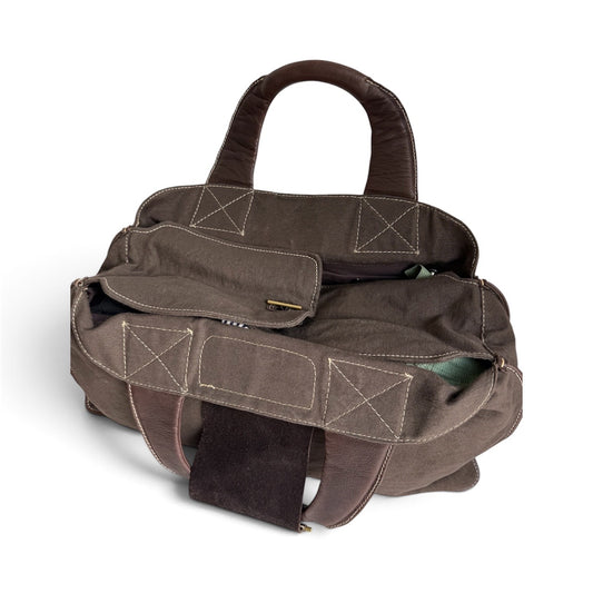 Issey Miyake Brown Canvas & Leather Boston Bag