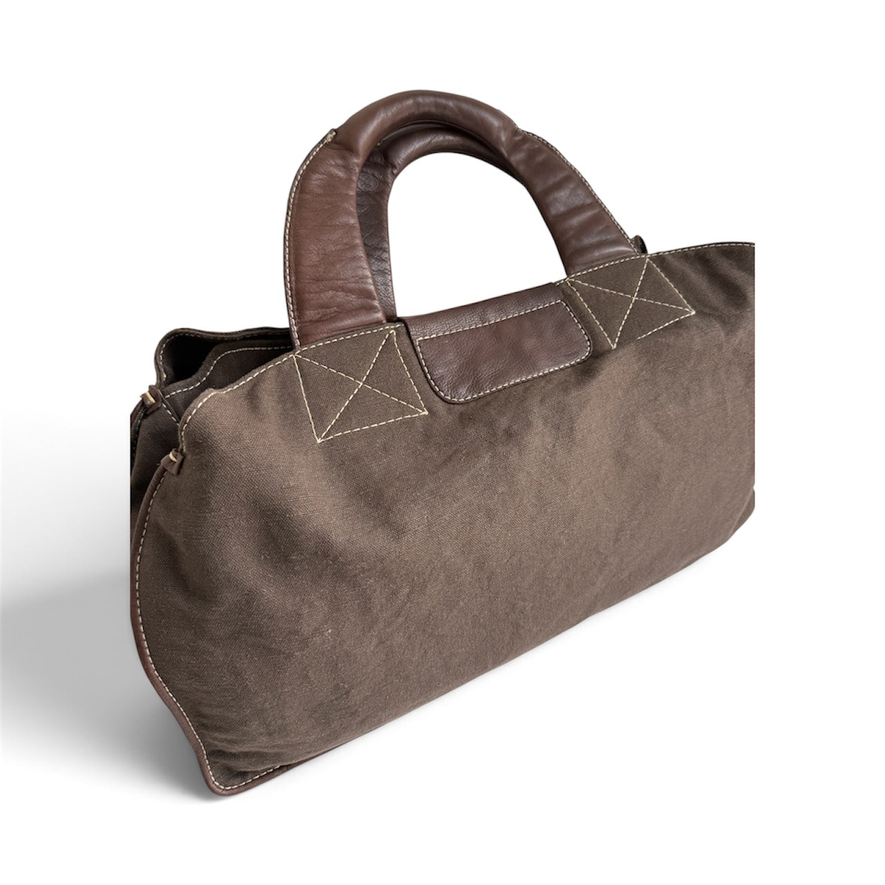 Issey Miyake Brown Canvas & Leather Boston Bag